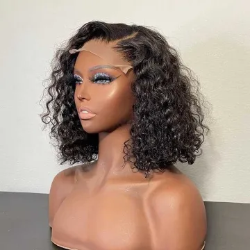 Cheap Short bob Raw Indian Virgin Kinky Curly Natural Human Hair Hd Full Lace Frontal Wig Human Hair Transparent Lace Front Wig