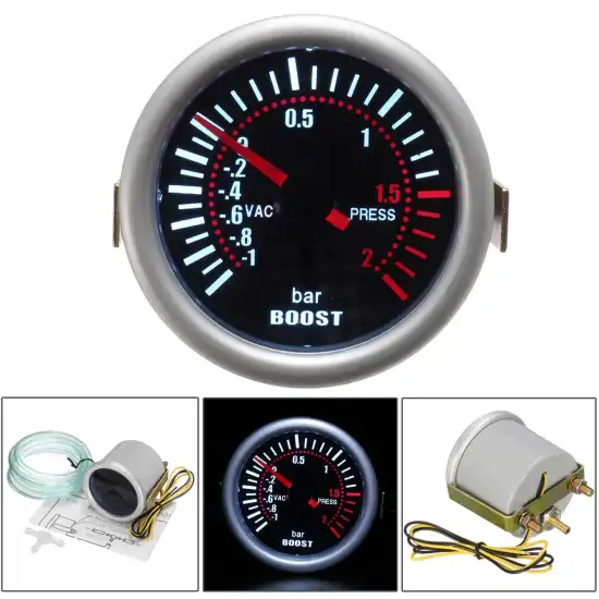2 Inch 52mm Car Turbo Boost Bar Gauge Pointer Digital LED Display Smoke Len 12V 2A Auto Universal Boost BAR Meter