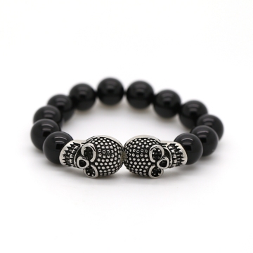 Agate stone men's skull bracelet