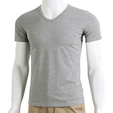 Men's Short-sleeve V-neck T-shirt, Compressed Pullover, Plain-dyed