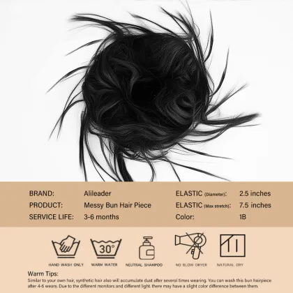 AliLeader Messy Scrunchie Chignon Hair Bun Straight Elastic Band Updo Hairpiece Synthetic Hair Chignon Hair Extension For Women