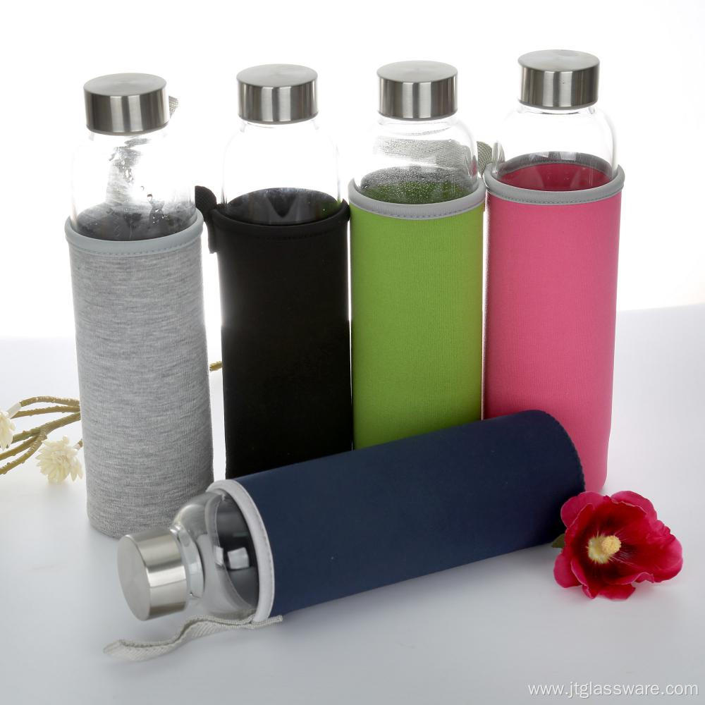 Silicone Sleeve Top Carrying Strap Glass Water Bottle