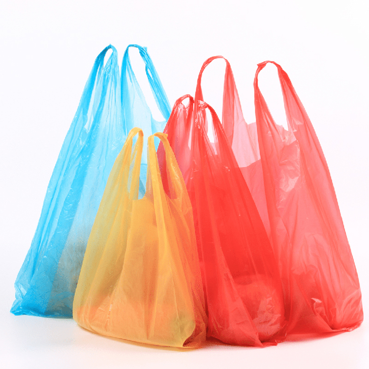Supermarket Custom Logo T Shirt Plastic Vest Carrier Plastic Handle Shopping Bags
