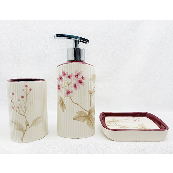 White patterned bath set ceramic bottle