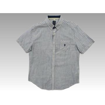 Camisa masculina de manga curta azul de algodão