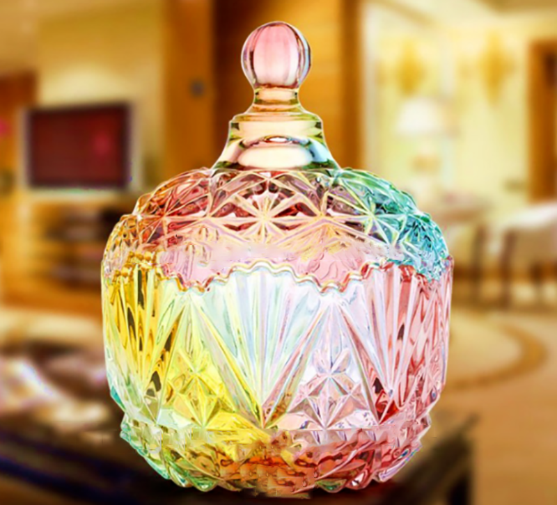 Colorful Glass Candy Jar With Glass Lid Glassware