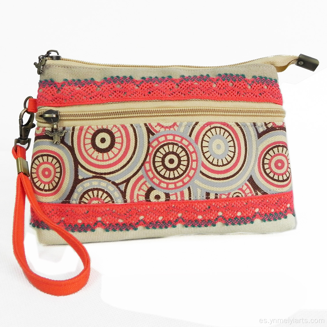 Bolso de maquillaje de lona estampado hecho a mano étnico boho