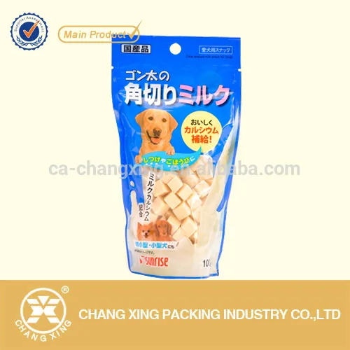 Clear reclosable dog treasts packaging bag/ stand up zip lock pouch for dog biscuit packing