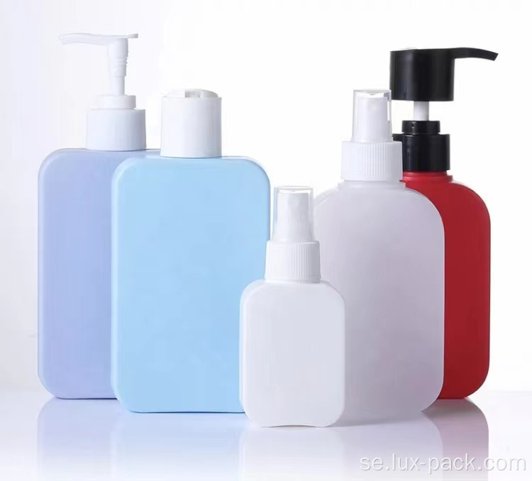 Partihandel Custom Logo Square HDPE Cosmetic Packaging Plastic Shampoo Flaskor med lotionpump