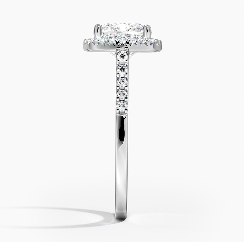 Direktang Side Profile ng Cushion Pave Halo Engagement Ring