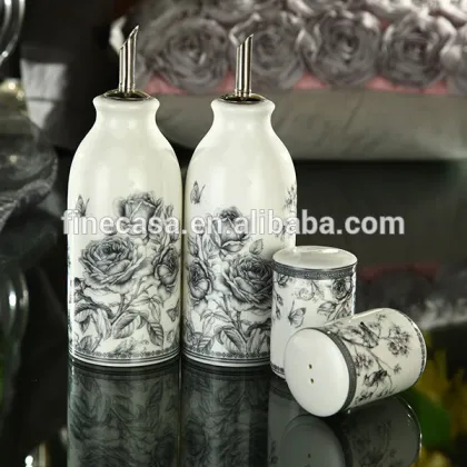 Elegant Fine New Bone China Salt Pepper Oil Vinegar Set of Nocturne