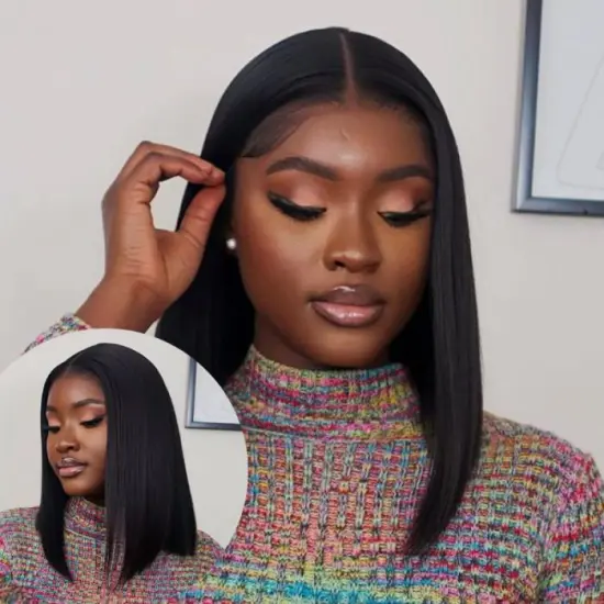 Glueless Human Hair Wigs: Pre Plucked Short Bob with Lace Front