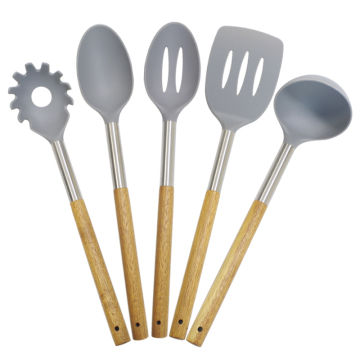 Nylon Cooking Utensil Set with Non-Stick Accessories and Wooden Handles