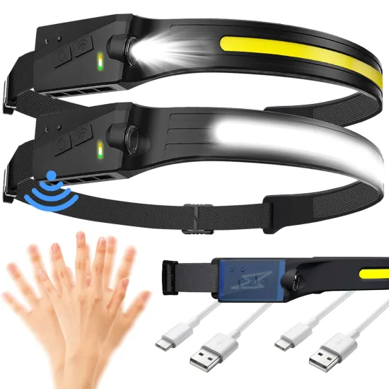 Waterproof Dimmable USB Rechargeable Motion Sensor COB LED Headlamp for Running and Cycling