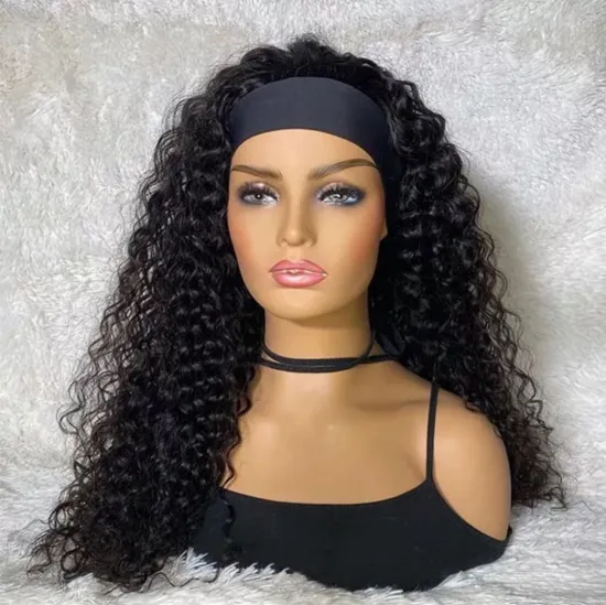 10A Grade 100% Brazilian Human Hair Wig Water Wave Curly Headband Wig No Lace Front Hair Manufacturer Headband Wig