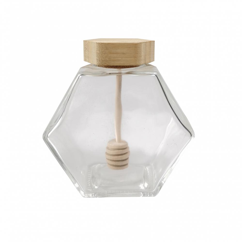 Jarra de vidrio con tapa de bambú para almacenamiento de miel