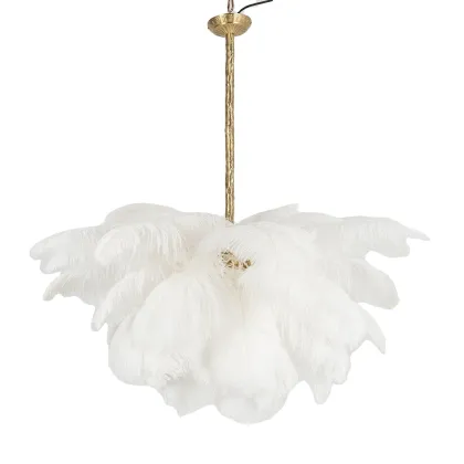 Indoor Nordic Brass Feather Chandelier - Golden Ostrich Feather Lamp