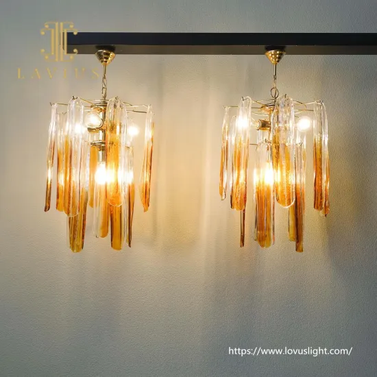 Orange shading long leaf shape crystal chandelier Creative modern design style pendant light for restaurant