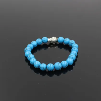 hot selling wholesale blue turquoise natural stone beaded bracelet,buddha head charm elastic bead bracelet jewelry RB2269
