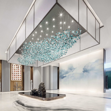 Custom Hotel LED Ceiling Chandelier with Glass Decorative Stones for Sales Department