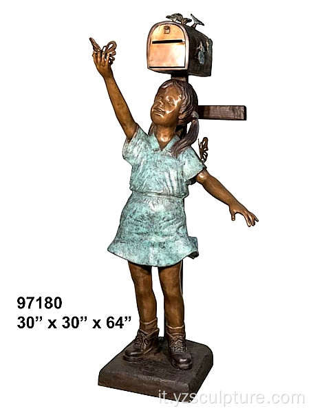 Antico Gioco della ragazza Statua di bronzo Mailbox