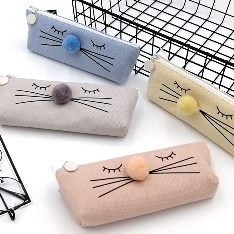 Trousse à crayons en toile avec un nez en peluche de chat populaire