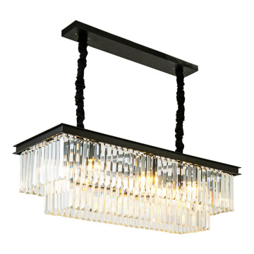 Shinetime American Style K9 Rectangle Crystal Black Chandelier Pendant Light