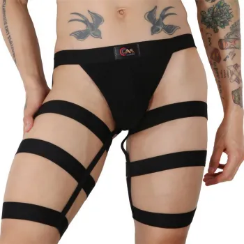 Men's High-Cut Thong Bikini with Hollow Design and Leg Straps