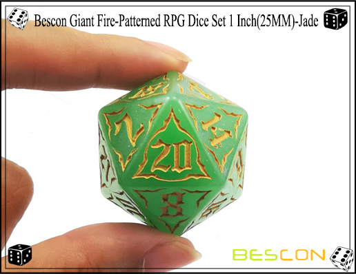 Bescon Giant Fire-Patterned DND Dice Set 1 inch (25MM) Black Rock, Oversized D&D Dice Set for Dungeons and Dragons Role Playing Games