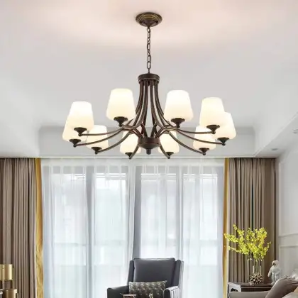 Chinese Style Light Luxury Villa Dining Room Led Ceiling Light Chandelier