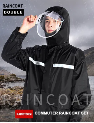 High-Definition Face Mask Raincoat Suit with Double Brim Hat