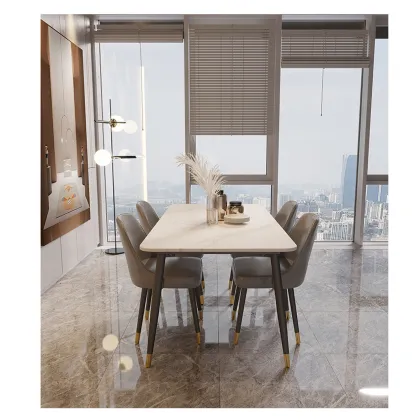 White Marble Rectangular Slate Dining Table - Luxury Home Dining Furniture
