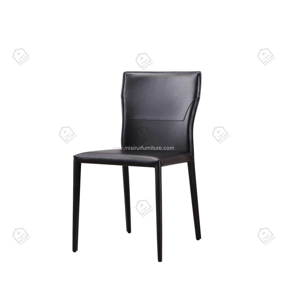 Black saddle leather armless dining chairs
