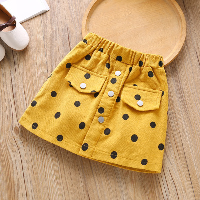 Toddler Baby Girl Ribbed Mini Skirt, Casual Elastic Waist Polka Dots Print Button Front A-Line Skirt 3-8Y