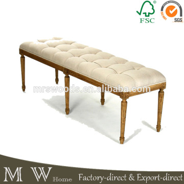 french oak wood frame linen upholstered button tufted bed end bench