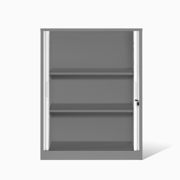 Gray Office Tambour Cabinet Horizontally Middle Height