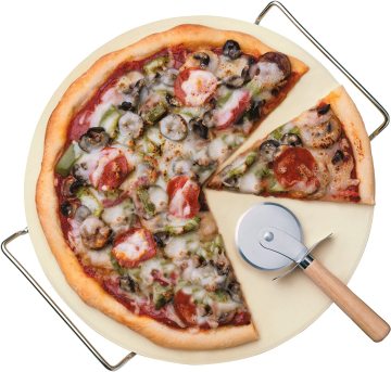 Ceramic Pizza Stone Set with Cutter Wheel for Oven and BBQ