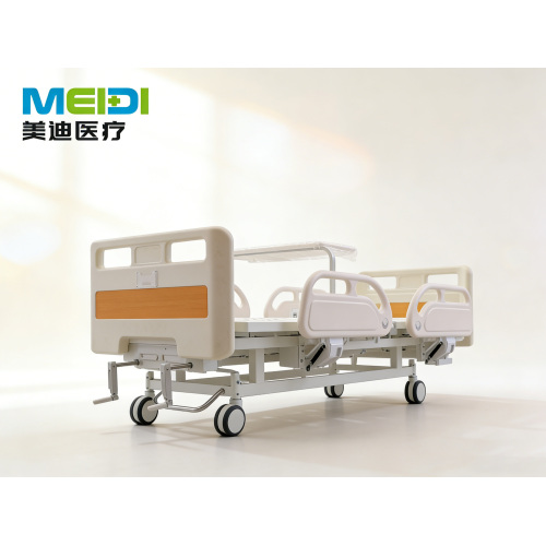 Punched Double Crank Hospital Bed with Four Small Side Rails & Flip-over Dining Table