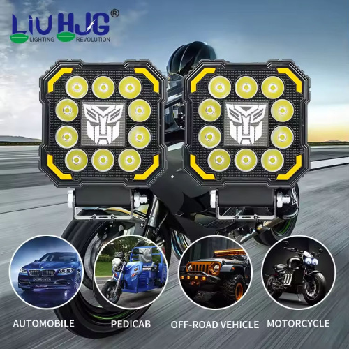 LIUHJG 12-80V 10 Lens Square Motorcycle Sport Light RGB Auxiliary Motorcycle Led Work Light