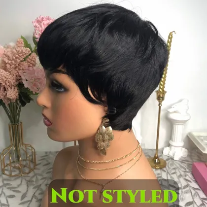 Sunlight Vendo Machine Sewing Making Guangzhou Straight Made Pixie Belle Short Weave Bob Perm Human Wig No Lace