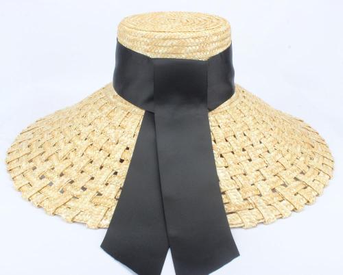 ブラックシルクバンドのファッション小麦の麦わら帽子