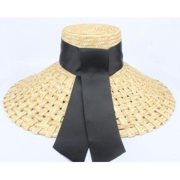 Sombreros de paja de trigo de moda con banda de seda negra