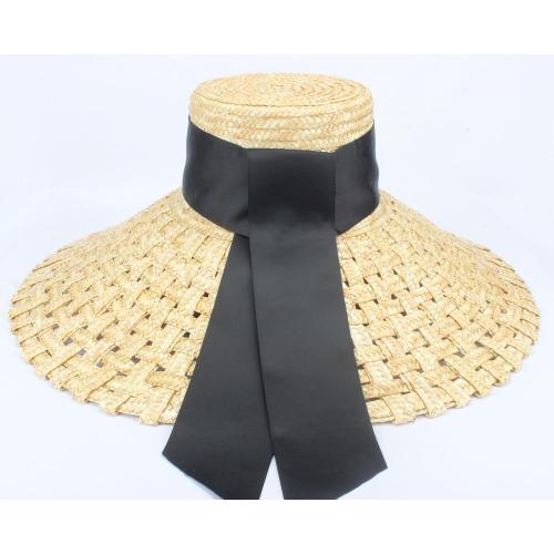 Sombreros de paja de trigo de moda con banda de seda negra