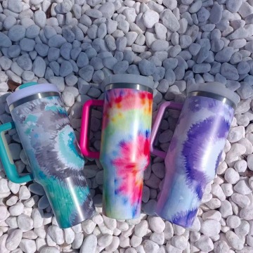 Wholesale Custom Ombre Tie Dye Stainless Steel Mugs with Lid and Straw