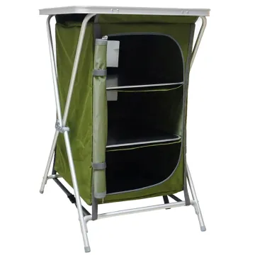 Folding Aluminum Camping Kitchen Cabinet with Storage Box and 3 Shelves