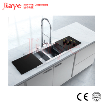 Double bowl handmade sink glasstop design JY-8650G2