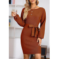 Women's Elegant Long Lantern Sleeve Dress