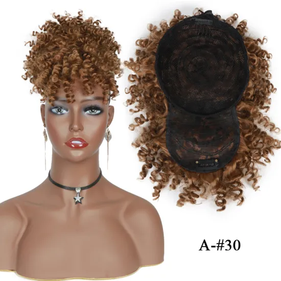 Short Drawstring High Puff Afro Kinky Curly Ponytail With Bangs Wig Pony Tail Hairpiece Wrap Synthetic Clip In Hair Extensions