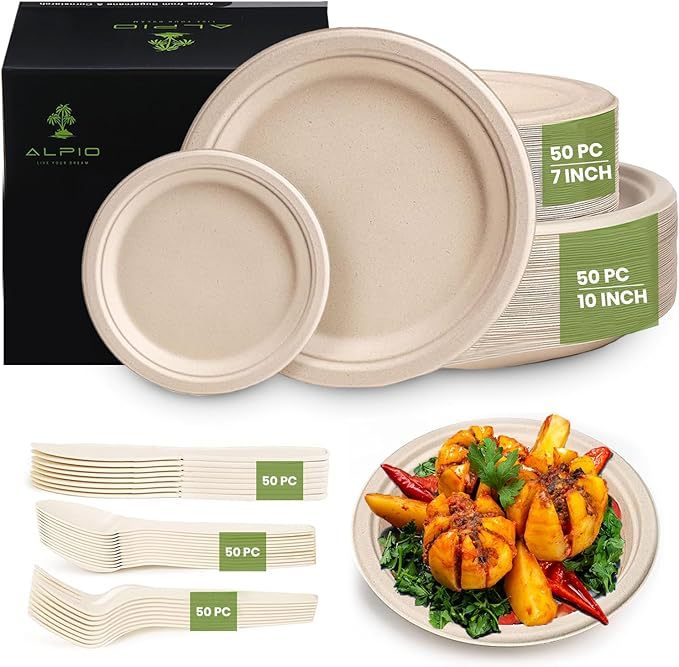 ALPIO 250 Piece Compostable Dinnerware Set