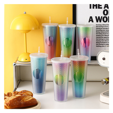 Tasse à double paroi écologique personnalisée avec couvercle de paille - gobelet clouté de 24 oz